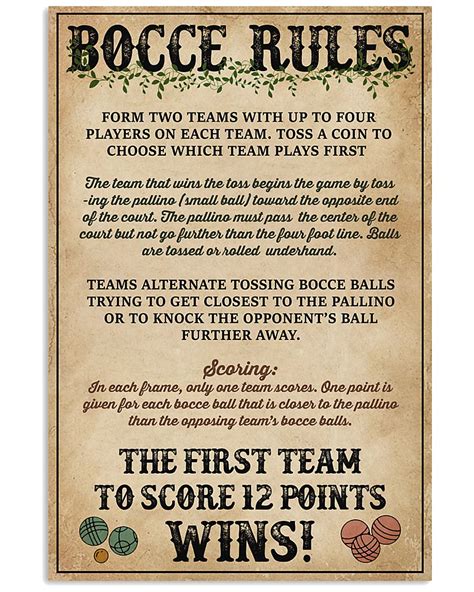 The winner of the coin flip may have the honor of the first toss of the pallino or the choice of the color of the. . Printable bocce ball rules